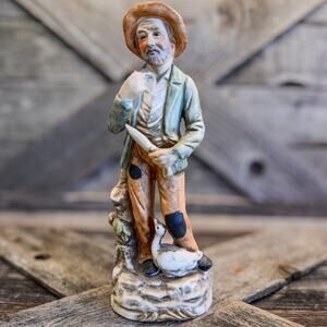 Vintage Homco, Old Man With Goose and Pipe in Hand, Rustic Figurine,  #1417, 8”H